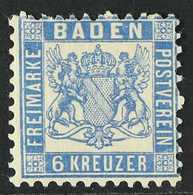 BADEN 1862 6kr Prussian Blue, Mi 19b, Fine And Fresh Mint, Tiny Hinge Thin. For More Images, Please Visit Http://www.san - Sonstige & Ohne Zuordnung