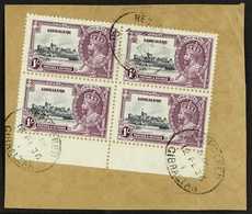 1935 1s Slate & Purple Silver Jubilee With EXTRA FLAGSTAFF Variety, SG 117a, Within Superb Used Lower Marginal BLOCK Of  - Gibraltar