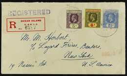 1920 (23 Apr) Registered Cover Addressed To New York, Bearing 1912-24 2½d, 4d & 5d Stamps Tied By "Gilbert & Ellice Isla - Islas Gilbert Y Ellice (...-1979)