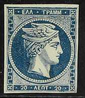 1872-75 20L Deep Bright Blue On Bluish Meshed Paper Large Hermes (SG 42, Michel 41a), Fine Mint, Four Margins, Very Fres - Other & Unclassified