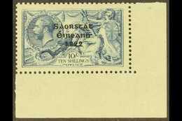 1922-3 10s Dull Grey-blue Seahorse, Thom, Three Line Overprint, Corner Marginal Example From Lower Right (R10/4), Showin - Autres & Non Classés