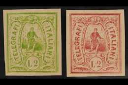 ESSAYS TELEGRAPHS 1863 2L 'Telegrafi Italiani' Postman Unapproved Imperf Essays Printed In Two Different Colours On Ungu - Non Classificati