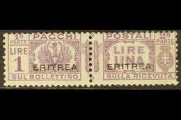 ERITREA PARCEL POST 1927-37 1L Violet Overprint (SG P128, Sassone 27), Fine Mint Horizontal Pair, Small Corner Gum Wrink - Sonstige & Ohne Zuordnung