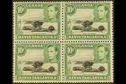 1938-54 10c Black And Green Block Of Four With One Stamp (top Right) Showing The MOUNTAIN RETOUCH, SG 135+135a, Never Hi - Vide