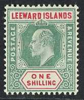 1902 1s Green And Red, Ed VII, Variety "Dropped R In Leeward", SG 26A, Very Fine Mint Large Part Og. For More Images, Pl - Leeward  Islands