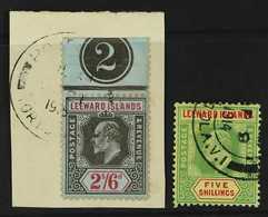 1907-11 2s6d And 5s., SG 44/45, Each With Clear Part Virgin Islands Cds's, The 2s6d With Marginal Plate Number "2" On A  - Leeward  Islands