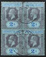 1912-22 2s Purple And Blue, SG  55, A Block Of Four With Neat Tortola Cds's, Scarce From This Office. For More Images, P - Leeward  Islands