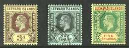 1912-22 3d, 1s And 5s White Backs, SG 51a, 54a, And 57a, Fine Correct Montserrat Cds Used. A Scarce Trio. (3 Stamps) For - Leeward  Islands