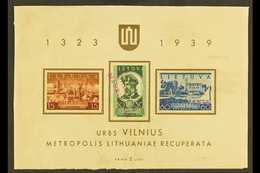 1940 ARCHIVE SPECIMEN 1940 Recovery Of Vilnius Imperf Miniature Sheet, Michel Block 2, Affixed To Archive Paper And Canc - Litauen
