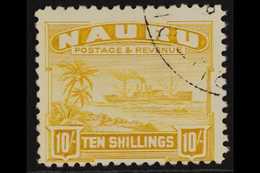 1937-48 10s Yellow "Freighter" On Shiny Unsurfaced White Paper, SG 39B, Very Fine Used. For More Images, Please Visit Ht - Nauru