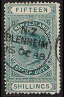 POSTAL FISCAL 1882-1930. 15s Green, Perf 12½, SG F32, Fine Used With Upright "Blenheim" 1888 Cds. Lovely For More Images - Other & Unclassified