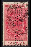 REVENUE 1882-1930 QV £1000 Red Revenue, Barefoot 289, Punctured "Duty Paid" With Stamp Duty - Fiscal Cancel . For More I - Sonstige & Ohne Zuordnung