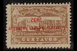 1932 6c Grey-brown Air With INVERTED OVERPRINT Variety (Scott C37a, SG 699a), Fine Unhinged Unused No Gum As Issued, Ver - Nicaragua