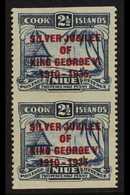 1935 PROOF SHEET IMPERF BETWEEN PAIR. 2½d Dull And Deep Blue Silver Jubilee Opt, SG 70, Vertical Pair, IMPERF BETWEEN Ho - Niue