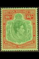 1938-44 10s Bluish Green & Brown-red On Pale Green, Ordinary Paper, SG 142a, Very Fine Mint. For More Images, Please Vis - Nyasaland (1907-1953)