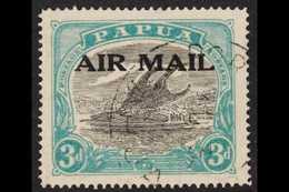 1929-33 3d Sepia-black And Bright Blue Green AIR MAIL Overprint, Harrison Printing SG 113, Very Fine Cds Used. For More  - Papua-Neuguinea