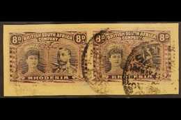 1910-13 8d Black & Purple Double Heads Perf 15, SG 185, Used Horizontal PAIR On Piece, Small Faults, Very Scarce, Cat £5 - Otros & Sin Clasificación