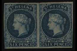 1856 6d Blue Imperf, SG 1, Mint PAIR With 4 Large To Clear Margins, The Right Stamp With A Small Hinge Thin. Fresh And A - Sint-Helena