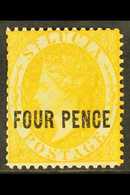 1882 4d Yellow, Wmk CA, Perf 14, SG 27, Fresh Mint, Trimmed Perfs At Left. Cat £300 For More Images, Please Visit Http:/ - St.Lucia (...-1978)