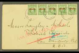 1917 Cover To USA Franked ½d In A Strip Of 5, SG 115, Apia 19.4.17 Postmarks, Censor "2" Cachet Applied, Marked "Undeliv - Samoa (Staat)