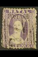 NATAL 1869 6d Violet With Type 7a POSTAGE Overprint, SG 30, With "27" Barred Cancel, Rough Perforation. For More Images, - Ohne Zuordnung