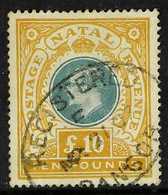NATAL 1902 £10 Green & Orange FORGERY, As SG 145, Used With Oval Registration Cancel, Dangerous Forgery On Watermarked P - Ohne Zuordnung