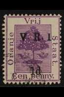 ORANGE FREE STATE 1900 1d On 1d Purple, Raised Stops, Variety "Short Figure I", SG 113J, Very Fine Used. For More Images - Non Classés