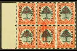 OFFICIAL VARIETY 1950-4 6d Green & Red-orange, Block Of Six With LARGE SCREEN FLAW, O46 Var, Very Fine Mint. For More Im - Unclassified