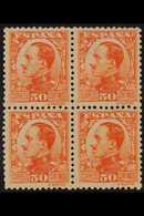 1930 King Alfonso XIII 50c Orange (Edifil 498, Mi 570, Sc 414, SG 592), BLOCK OF FOUR Never Hinged Mint. For More Images - Otros & Sin Clasificación