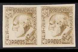 1934 30c Sepia "Ramon Cajal" Variety IMPERFORATE PAIR, As Edifil 680s & SG 752A, Never Hinged Mint (2 Stamps) For More I - Other & Unclassified