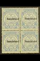 1889-90 6d Blue, Perf 12½ Overprinted, SG 6, A Fresh Unused Block Of Four, A Few Separated Perfs. For More Images, Pleas - Swaziland (...-1967)