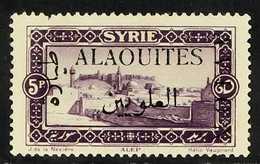 ALAOUITES 5pi Violet Air, Yv7, Variety "ovpt In Black, Avion To Right", Mint. Small Fault At Top. Cat €320 For More Imag - Syrie