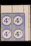 POSTAGE DUE 1957 4d Ultramarine, "BROKEN D" Variety, SG D4/D4a, Corner Block Of 4 With Varieties On Both Left Hand Stamp - Tristan Da Cunha