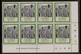 1986 1.70k Birthday Perf 14x14½, SG 455a, Lower Right Corner IMPRINT PLATE BLOCK Of 8, Never Hinged Mint (8 Stamps) For  - Zambie (1965-...)