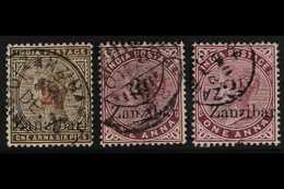 1895-98 PROVISIONALS "2½" On 1a6p Sepia (SG 22) Very Fine Used, "2½" On 1a Plum (SG 23) Very Fine Used, Plus "2½" On 1a  - Zanzibar (...-1963)