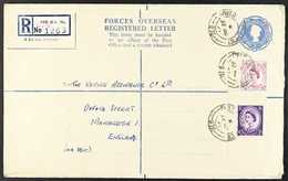FORCES OVERSEAS REGISTERED LETTER 1959 1s Blue Registered Envelope Size H2 (H&G RPF 10), Addressed To England, Uprated W - Otros & Sin Clasificación