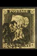 1840 1d Black 'DE' Plate 7, SG 2, Used With 4 Margins, Black MC Cancellation. For More Images, Please Visit Http://www.s - Non Classés