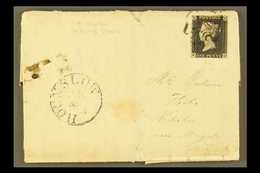 1840 1d Intense Black Lettered "C D", Plate 2, SG 1, With Four Margins On 1841 (27 May) ENTIRE LETTER To Kent With Black - Non Classificati