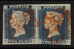 1840 2d Steel Blue Plate I, PAIR 'CK - CL', SG Spec. DS4, Fine Used With 4 Margins & Red MC Cancellations. A Rare Multip - Other & Unclassified