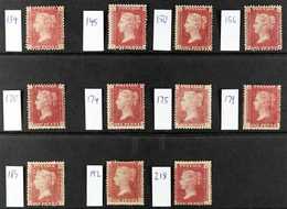 1864-79 1d Reds (SG 43/44) Eleven Different Plates, Includes 134, 145, 150, 156, 170, 174, 175, 179, 183, 192 & 218. Min - Sonstige & Ohne Zuordnung