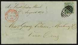 1870 (1 Aug) LS From Manchester, England To Vera Cruz, Mexico Bearing GB 1s Green (SG117) Tied "498" Pmk, Various Britis - Andere & Zonder Classificatie