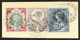 1901 (15 Jul) Piece Bearing "Jubilee" 2½d, 5d Die II & 1s Green And Carmine (SG 201, 207a, 214), Tied To Piece By Small  - Other & Unclassified