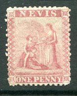 Nevis - St Kitts & Nevis - 1862 QV - Greyish Paper - P.13 - 1d Dull Lake HM (SG 1) - Patchy Gum - St.Christopher-Nevis & Anguilla (...-1980)