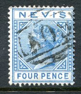 Nevis - St Kitts & Nevis - 1879-80 QV - Wmk. Crown CA - 4d Blue Used (SG 30) - St.Christopher-Nevis & Anguilla (...-1980)