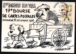45, 17ème Bourse De Cartes Postales,St Denis En Val, 8-12-1996, L'attelage A Chien, Cachet Temporaire - Bourses & Salons De Collections