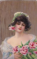Portrait Femme Décolleté- Charlotte Et Bouquet De Roses (lot Pat 103/03) - 1900-1949