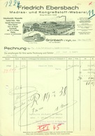 Grünbach B Falkenstein Vogtland Sachsen Rechnung 1938 Deko " F.Ebersbach - Madras- U.Kongreßstoff-Weberei " - Textile & Vestimentaire