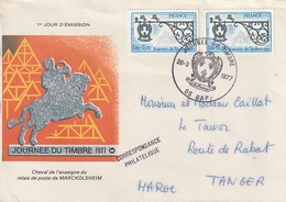 France. Enveloppe 1er Jour. Journée Du Timbre 1977.  Cheval De L'enseigne Du Relais De Poste De Marckolsheim. - Poste