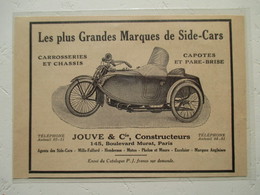 Motocyclette   SIDE-CAR  -  Ets Jouve & Cie à Auteuil - 145 Boulevard Murat   - Coupure De Presse De 1933 - Machines