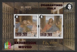 Finland. Peterspost. Quarantined Italy. COVID-2019. Leonardo Da Vinci. Perforated Block With Overprint - Ungebraucht